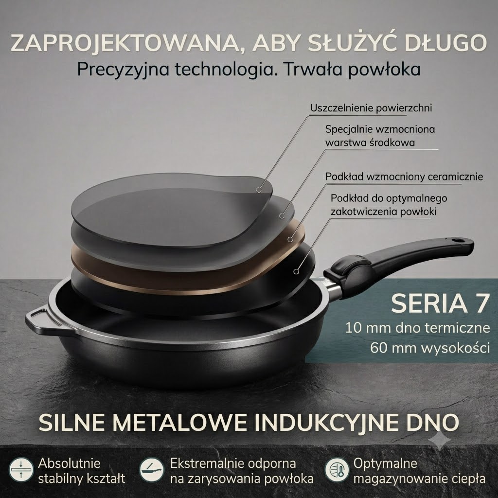 Patelnia grillowa tytanowa SKK, 32 cm / 5,5 cm – indukcja z odpinaną rączką