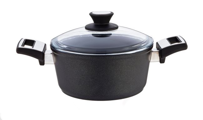 Garnek tytanowy SKK 20 cm Seria 3 na indukcję ze szklaną pokrywą – głębokość 10 cm
