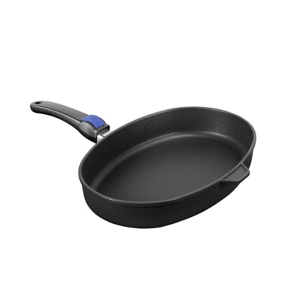Patelnia tytanowa do ryb SKK 38 × 28 cm Seria 3 na indukcję – głębokość 6 cm odpinana rączka